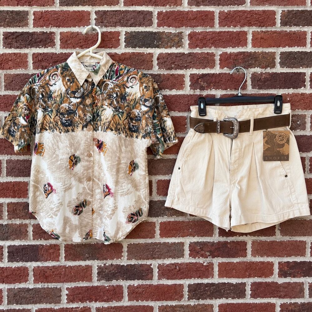 NWT Vintage Deadstock Denim Republic Safari Shirt Shorts Set M